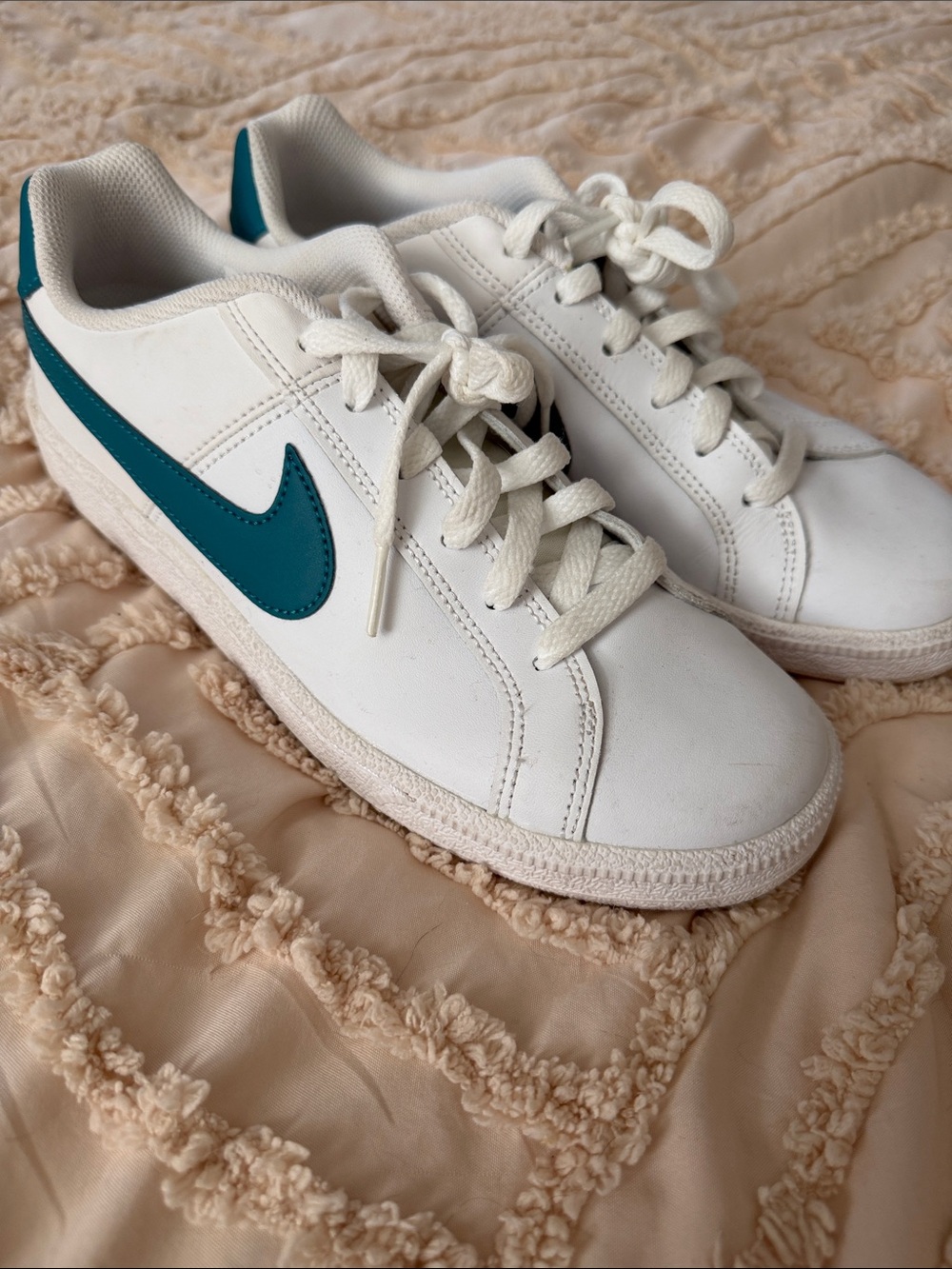 Nike Women’s White Sneakers with Teal Swoosh